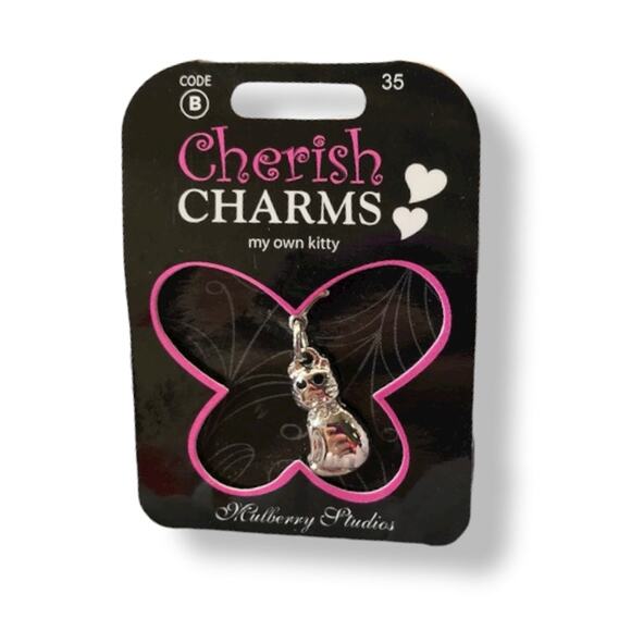 Cherish Charms My Own Kitty Cat Charm Silver Tone Silvertone for Bracelet NEW - Picture 3 of 4